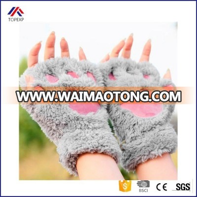 New Arrival New Women Winter Warm Paw Gloves Fingerless Fluffy Bear Cat Plush Paw Glove Mittens